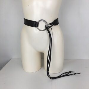 Brighton B30153 Black Croc Embossed Leather Fringe Tie Belt Women’s Size S/M